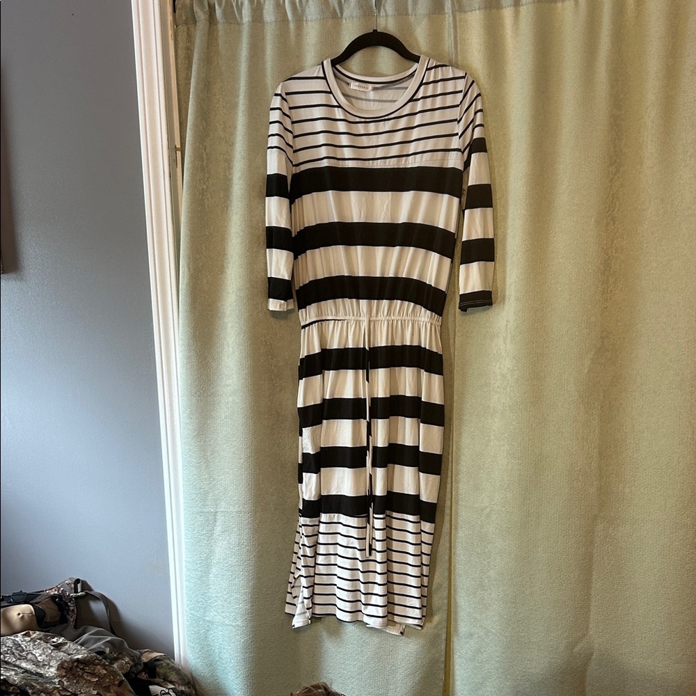 Reborn Black and White Striped Long Sleeve Dress